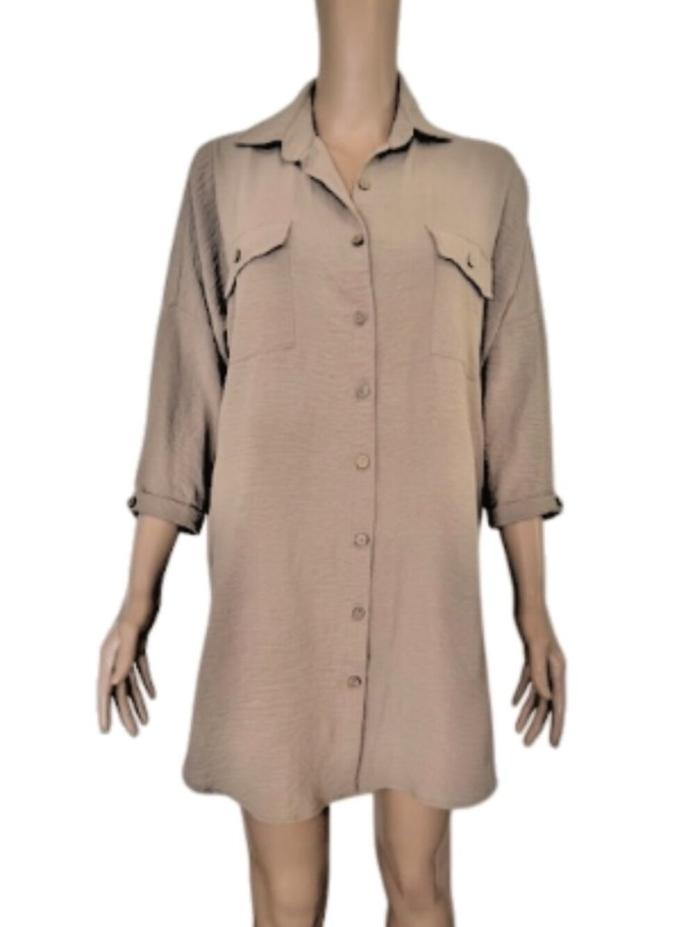Bsubseach Tan Swim Cover Up Women’s M – Batwing Sleeve Button Down High‑Low Hem
